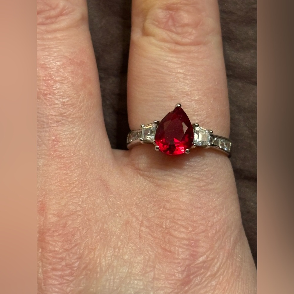 Charmed Aroma-Sterling Silver 925 W/AAA Cubic Zirconia-Ruby Collection-Size 6